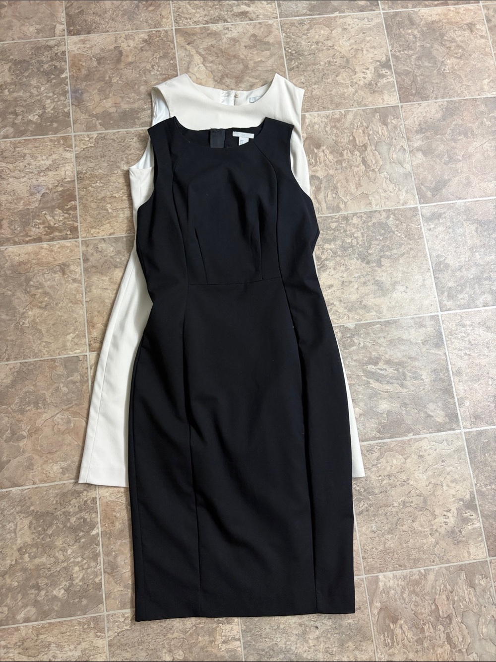 Sleeveless Black Pencil Dress with Cream Back Panel